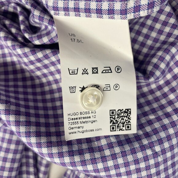 Boss Hugo Boss Sharp Fit Button-Down Purple Gingham Shirt, 34 /35, 17.5‎ in - Picture 6 of 10